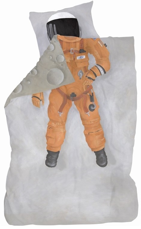 Dekbedovertrek met Astronaut, Discoverie, 140x200/220 cm. naar de maan reizen, andre Kuipers, lifetime kids grijs, oranje